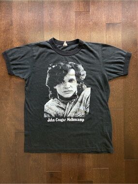 80’s Vintage John Cougar Mellencamp Black Graphic Band Tee Ringer